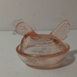 Vintage Pink Glass Hen Dish